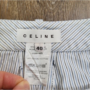CELINE | White Blue Black Striped Wide Leg Pants Size 8